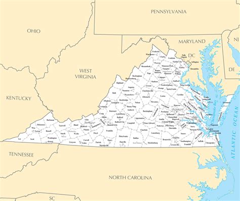 Map of Virginia with cities